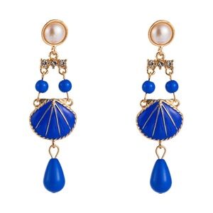 *BRITTANY* Gold x Blue Shell Fashion Drop Earrings